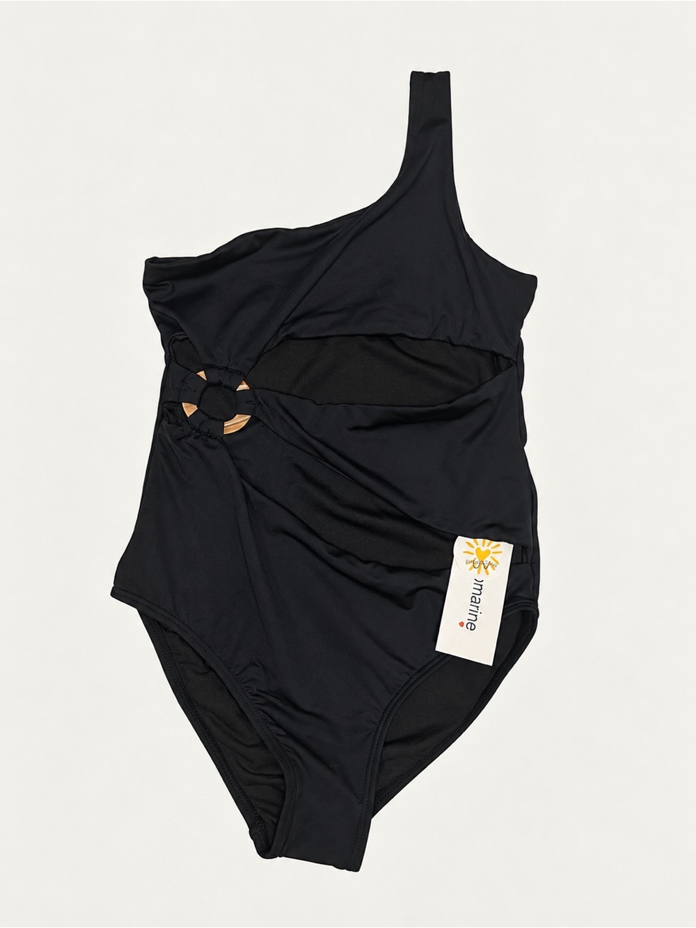 Submarine Black One-Shoulder Kids Swimsuit with Ring Cutout